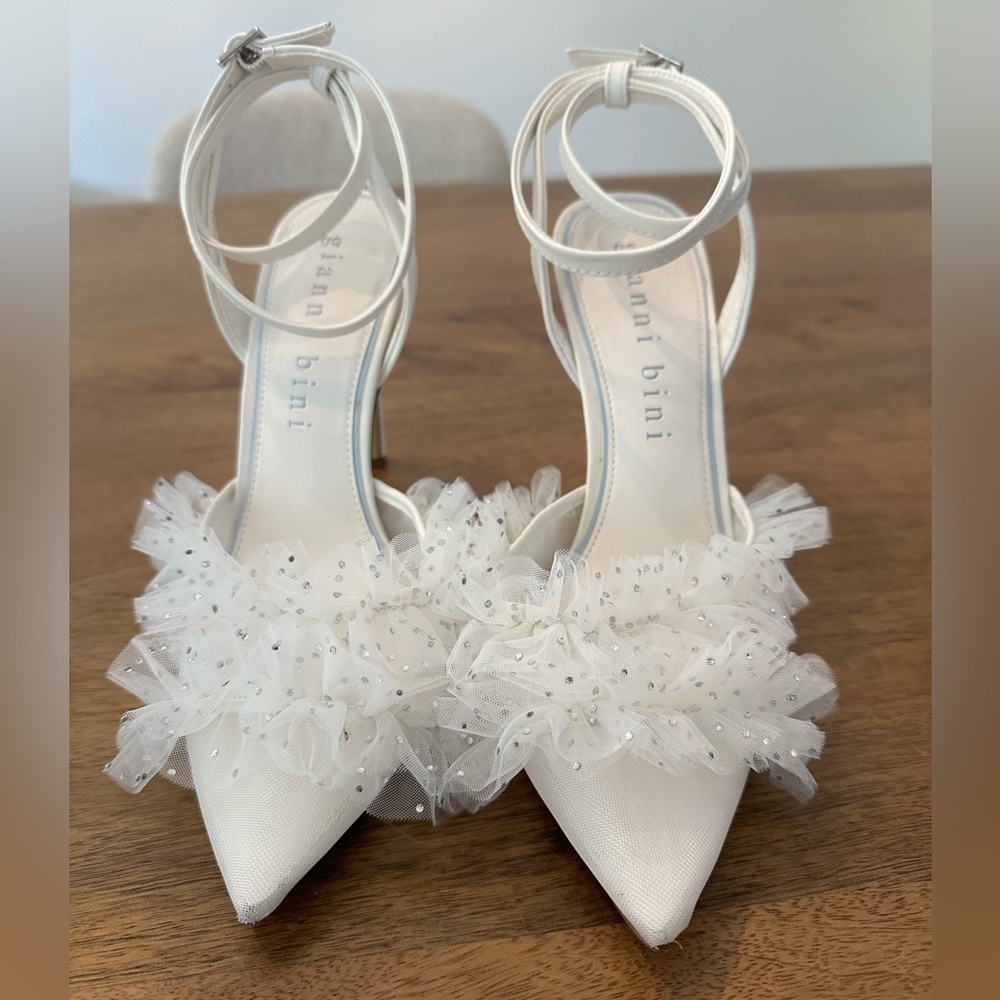 Gianni Bini Bridal Collection Mays Ruffle Rhinestone Ankle Strap Pumps